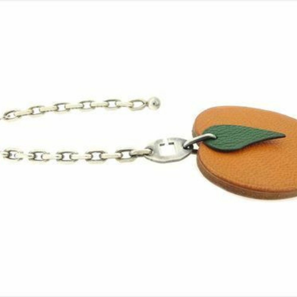 Authentic Hermes key ring Key holder Orange Silver Leather Woman - Picture 3 of 8
